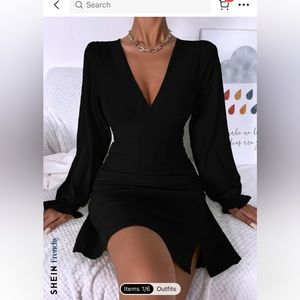 SHEIN Flounce Sleeve Solid Dress